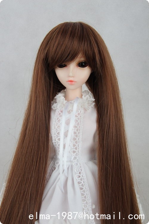 brown straight long wig for bjd 1/3,1/4,1/6 doll - Click Image to Close